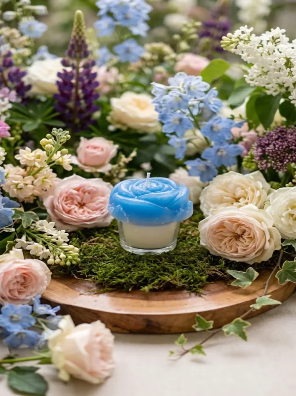 1002 Blue Lavender Bloom Rose Candle - view 2