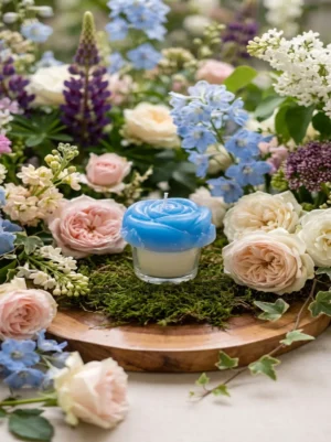 Blue Lavender Bloom Rose Candle