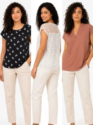 125 Women's 3-Top Combo – Midnight Butterfly Bliss, Pearl Lace Elegance & Dusty Rose Luxe Tops (XXL | Bust 48")