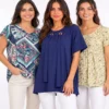 In_this_group_shot_of_202606131922 Women's 3-Top Bundle – Grey Striped Top, Royal Blue Tunic & Yellow Floral Top (2XL)