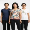 Women’s 3-Top Bundle – Navy Textured Tee, Tropical Printed Tee & Graphic Tee