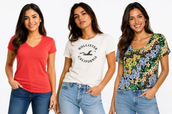 WhatsApp Image 2026-06-12 at 01.04.38 (1) Women's 3-Tee Bundle – V-Neck Essential Cotton, Meadow Bloom & Classic Logo Tee (Small)
