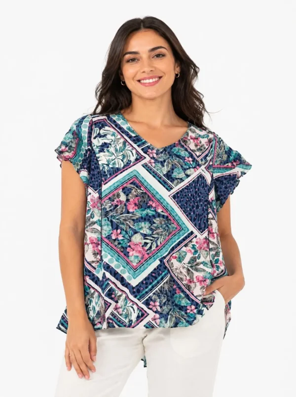WhatsApp Image 2026-06-12 at 23.20.00 Women's 3-Top Bundle – Grey Striped Top, Royal Blue Tunic & Yellow Floral Top (2XL)