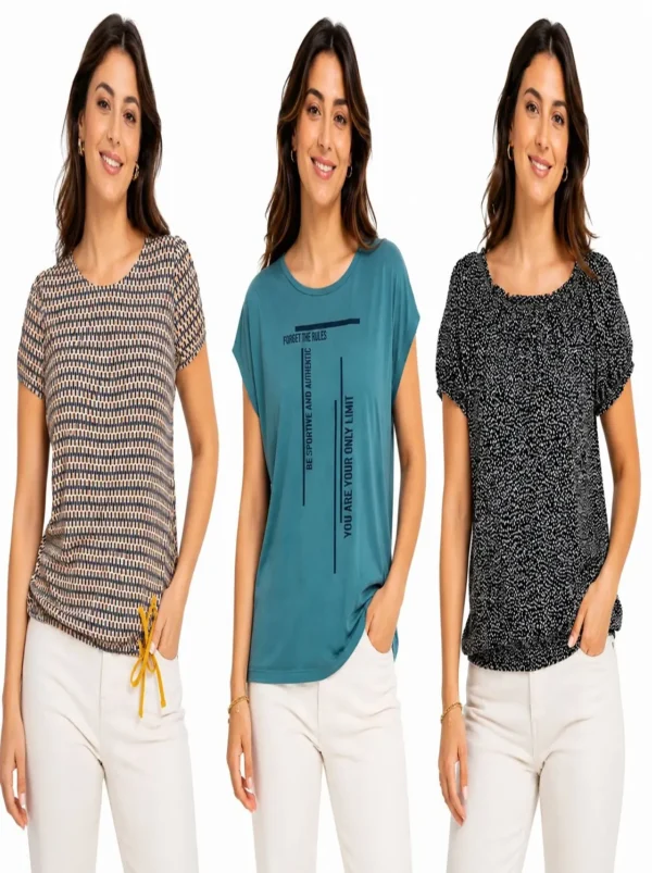 WhatsApp Image 2026-06-17 at 12.52.25 AM (1) Women’s 3-Top Bundle – Drawstring Hem Top, Graphic Top Tee & Ditsy Print Blouson Top