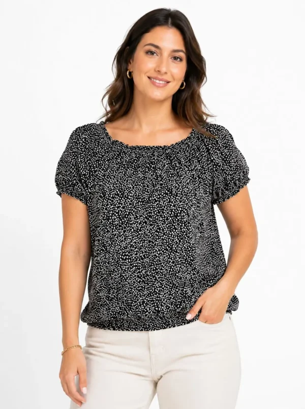 WhatsApp Image 2026-06-17 at 12.52.25 AM Women’s 3-Top Bundle – Drawstring Hem Top, Graphic Top Tee & Ditsy Print Blouson Top - view 4