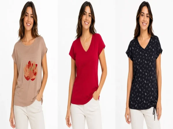 Women’s 3-Top Bundle – Beige Bloom, Ruby Essential & Midnight Coastal