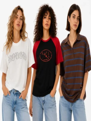 1043 3-Shirt Combo – Rough Graphic, Vintage Varsity Raglan & Heritage Stripe Polo (Large)