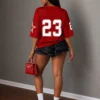 1068 Slaydiva Varsity 23 Graphic Oversized Women’s Sports Tee – Red