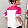 Make_new_8k_picture_2K_202607140219 (1) Women’s Color Block V-Neck Short Sleeve Letter Print Casual Sport Style T-Shirt For Summer - view 6