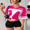 Make_new_8k_picture_2K_202607140219 (4) Women’s Color Block V-Neck Short Sleeve Letter Print Casual Sport Style T-Shirt For Summer