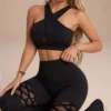 Make_new_picture_of_face_202607181558 Criss-Cross Mesh Flared ( Yoga & Gym Pants)