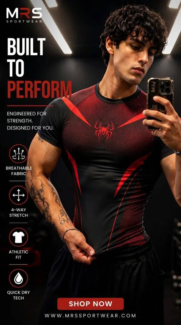 Make_new_picture_quality_picture_202608080112 SpiderStrike Compression T-Shirt black and crimson spider design