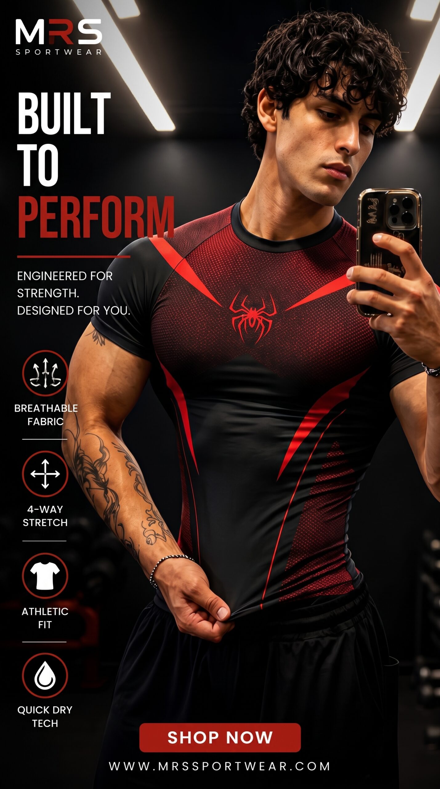 SpiderStrike Compression T-Shirt black and crimson spider design