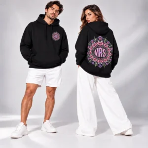 Vortex Graphic Fleece Hoodie in black by MRS – unisex fit, chest logo and back print