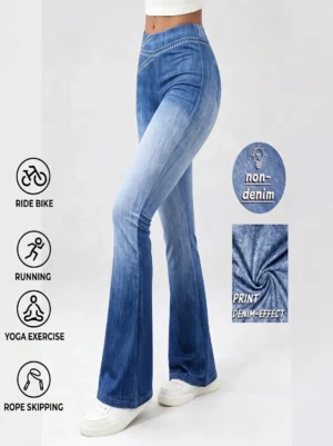 MRS Dewbera Women’s Denim-Look Flare Leg Pants