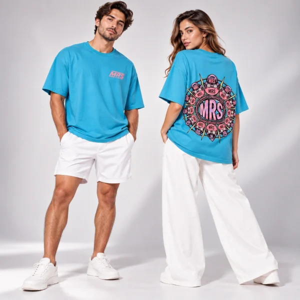 Cyber Skull Oversized Tee in Blue by MRS – unisex oversized fit front and back