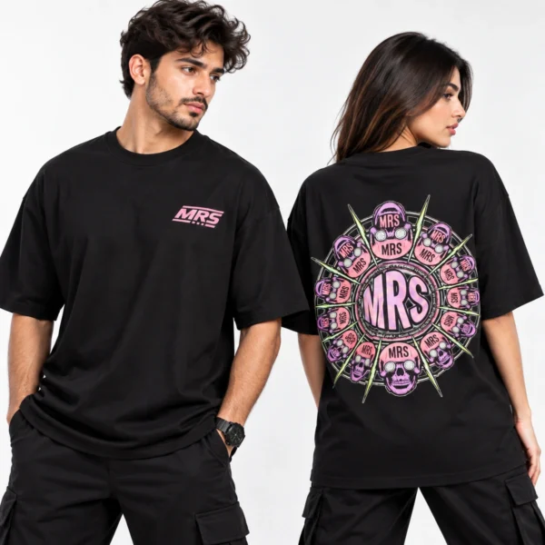 Cyber Skull Oversized Tee in Black by MRS – relaxed unisex fit with bold back print