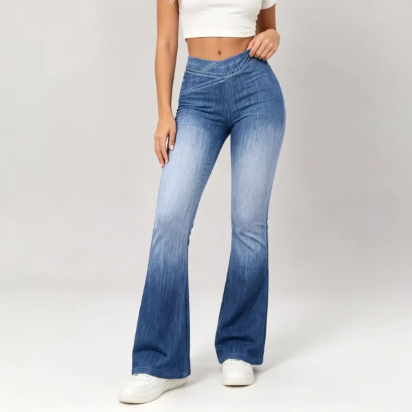 Make_square_JPG_image_2K_202609012126 Denim-Look Flare Leg Pants styled for Pilates and streetwear