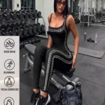 MRS SXY Black & Silver Bodycon Jumpsuit – Backless Halter Nightclub Set for Gym, Yoga & Night Out