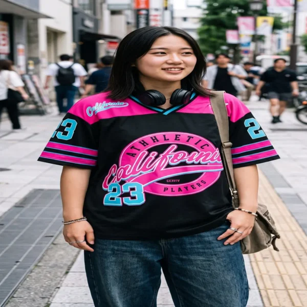 California 23 Oversized Athletic Jersey worn by model - M.R.S Sportswear