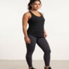 Black racerback athletic tank top, front view on a fitness model