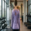 Close-up of the criss-cross keyhole back on the athletic long sleeve top