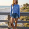 St. Pete Beach coastal classic long sleeve tee in heather blue front view
