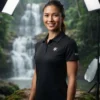 Gemini_Generated_Image_dn582vdn582vdn58 Black performance athletic polo shirt for women, front view
