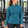 IMG_6740 AVIA women's teal quarter zip long sleeve athletic top front view