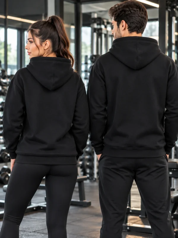 Black pullover hoodie by M.R.S. Sportwear, detail view