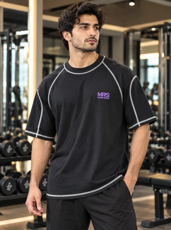 IMG_6968 M.R.S. Sportwear Men’s Black Contrast Stitch Graphic Training T-Shirt – Purple & White