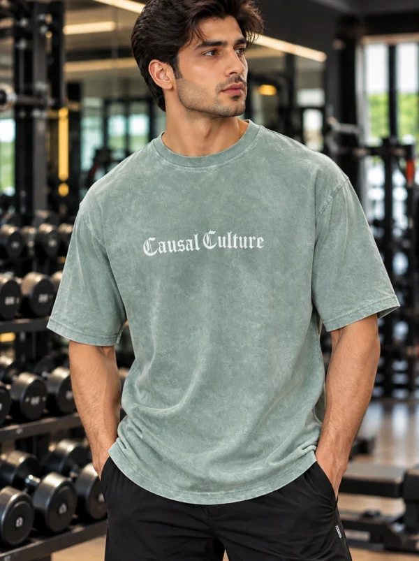 Causal Culture sage green oversized graphic t-shirt front view