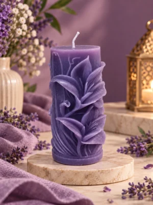Lavender Bloom Sculpted Pillar Candle