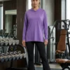 Women's purple lightweight hoodie with long sleeves and hood, size Medium, front view