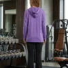 Purple lightweight hoodie back view showing longer back hem
