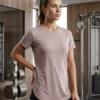 Mauve heathered short-sleeve training t-shirt for women - front view