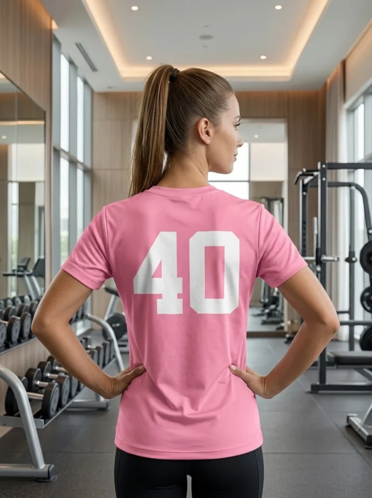 Back view of the Aura Luxe Mounds View fastpitch tee in pink with large white number 40