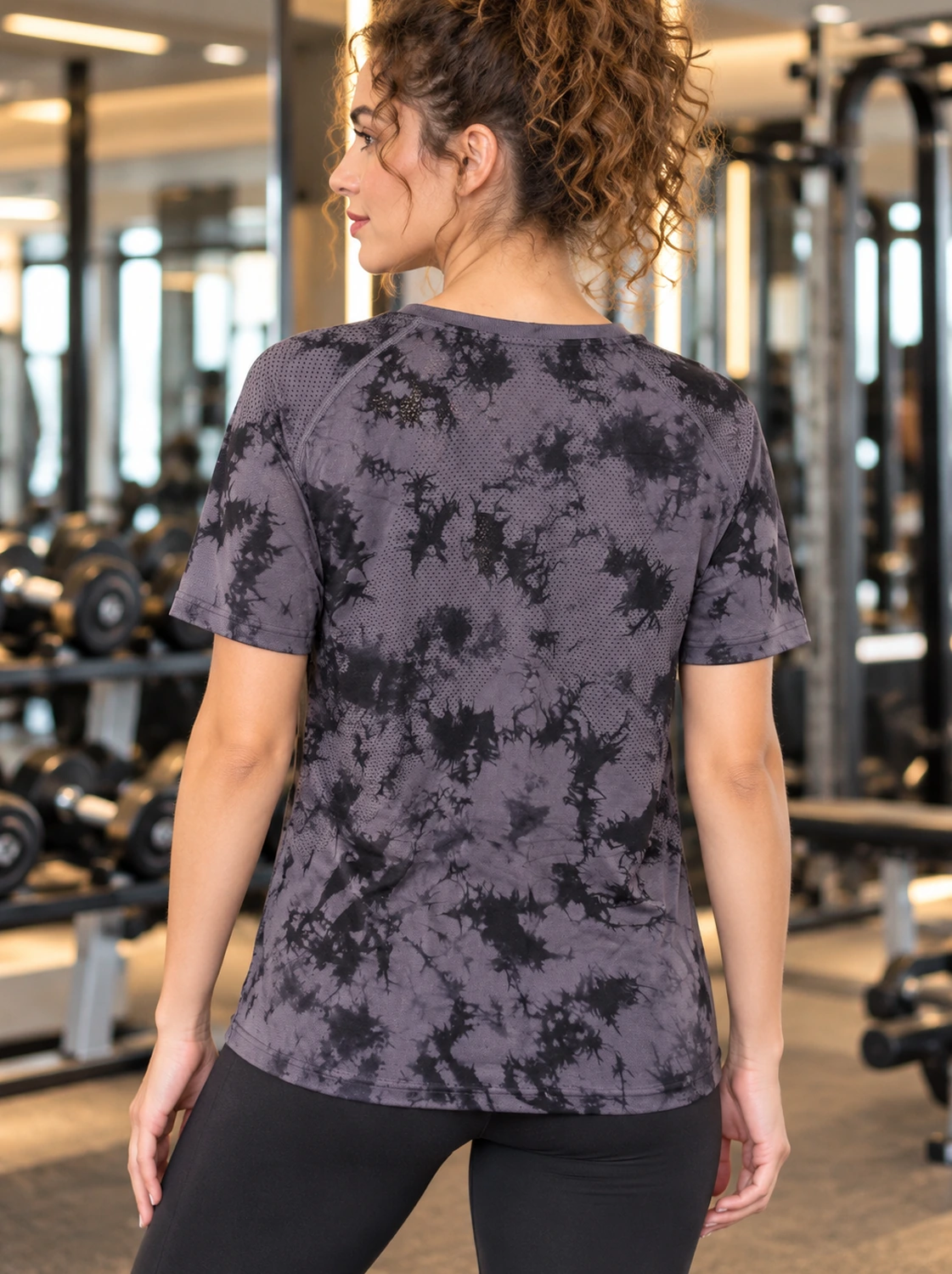 Black abstract print detail on the Smoky Mauve Tie-Dye Performance T-Shirt