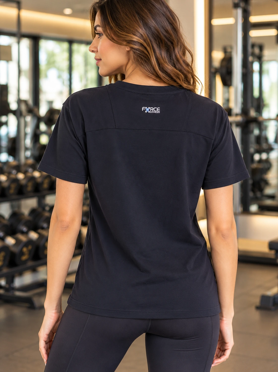 Back logo detail on the Midnight Navy Performance T-Shirt