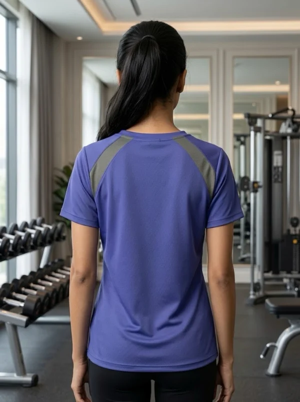 IMG_7196 Olive-grey shoulder panels and raglan sleeves on the Blue Color-Block Performance Gym T-Shirt