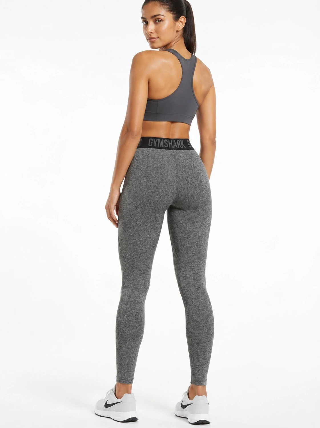 Branded elastic waistband on the Gymshark grey heather leggings