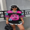 California 23 oversized jersey hot pink and cyan graphic detail