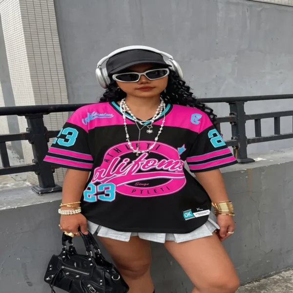 California 23 oversized jersey hot pink and cyan graphic detail