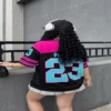 Black oversized varsity jersey t-shirt for women - California 23 back view