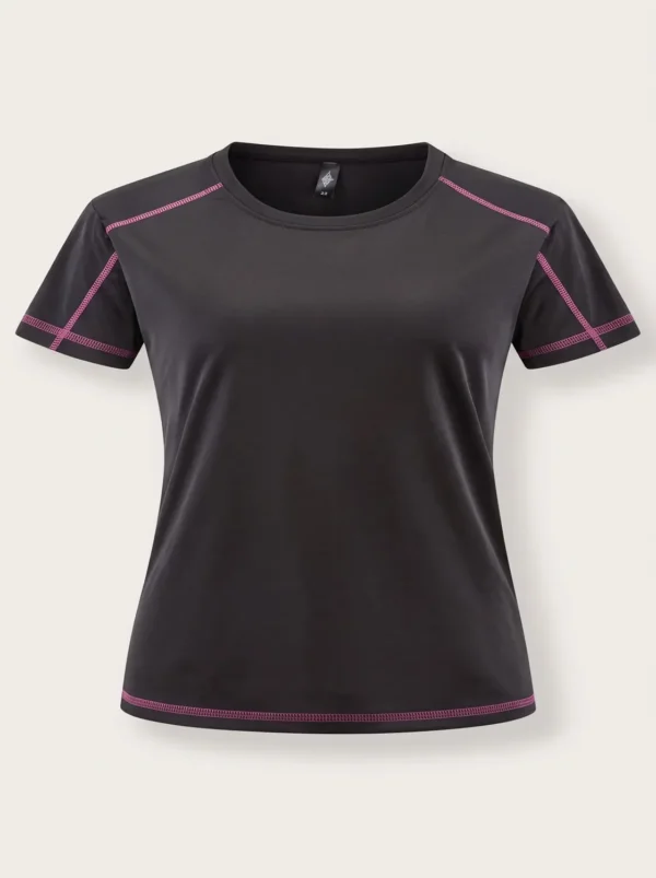 Black MRS mesh active tee for women, 4-way stretch gym T-shirt