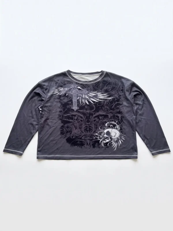 Make_new_picture_white_background_2K_20261016193504 Y2K gothic winged cross tee charcoal grey front view