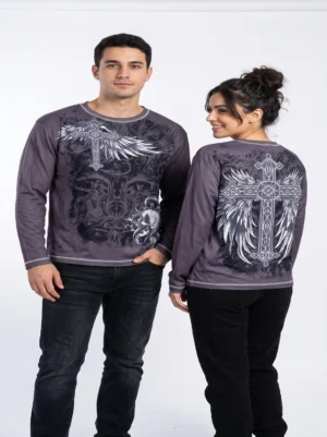 Y2K gothic winged cross tee oversized streetwear look