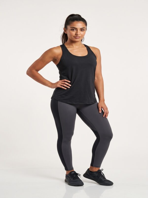 Side view of the black racerback athletic tank top