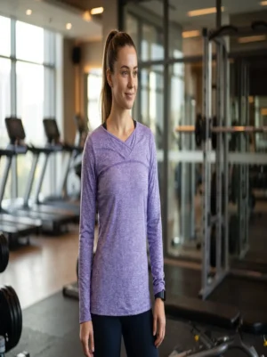 Criss-cross back athletic long sleeve top front view