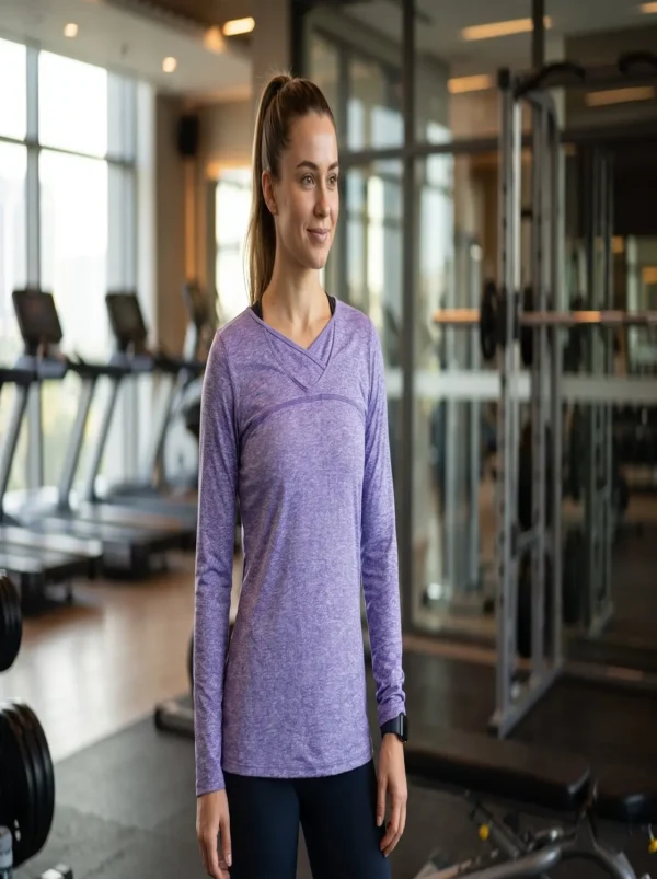 Criss-cross back athletic long sleeve top front view